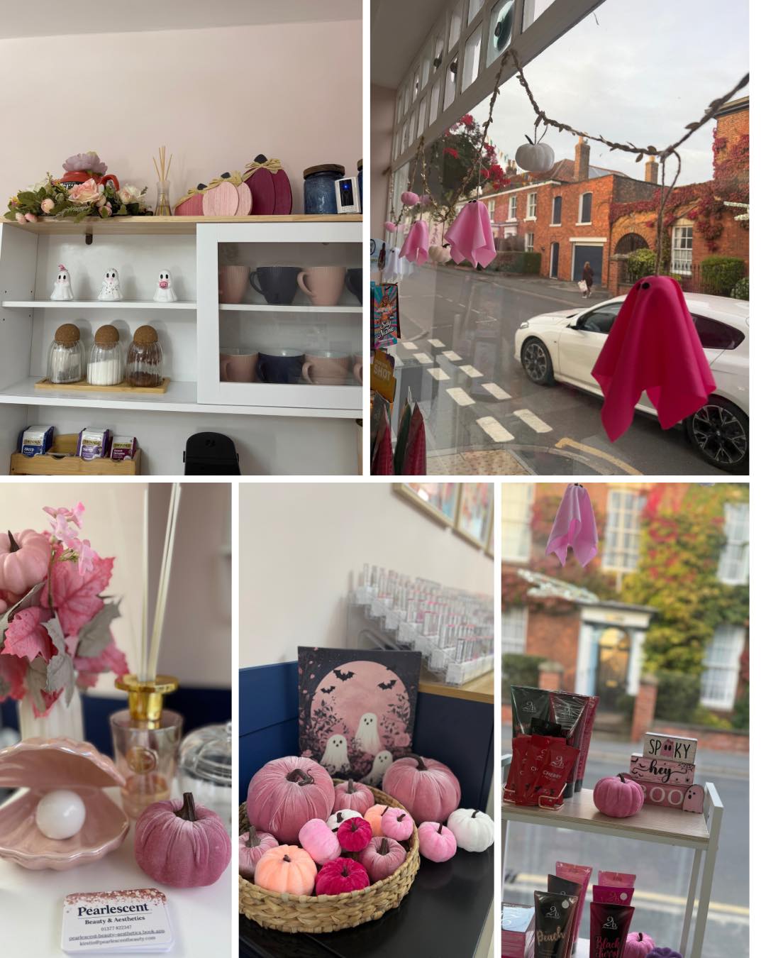 The salon’s autumn makeover: pink pumpkins, ghosts and a pearl in a shell